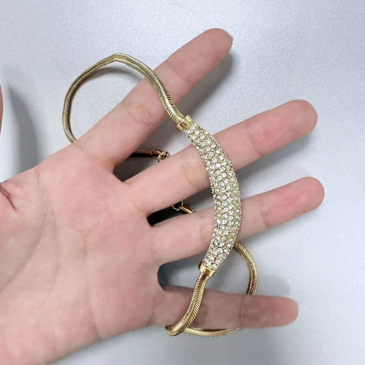 Hot Shiny Multi-row Diamond-encrusted Copper Alloy Temperament Women with Clavicle Cuba Chain Gold Snake Bone Necklace for Women view 2