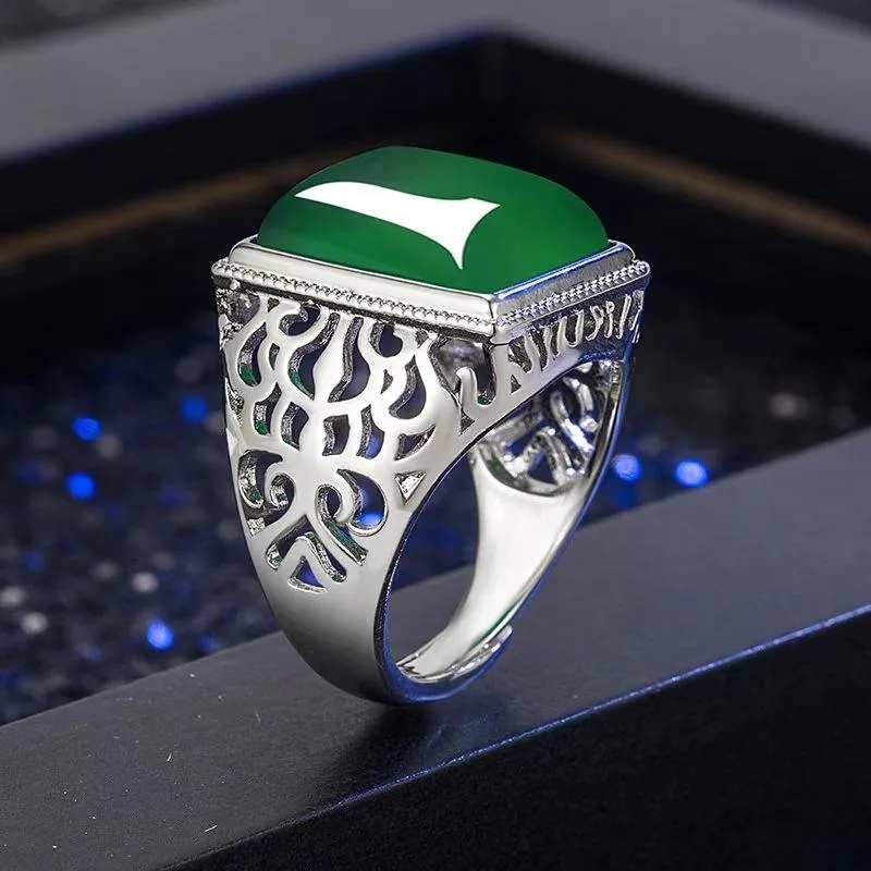 Custom Vintage Emerald Extra-large Gemstone Ring Classic Luxury Retro Turkish Islamic Rings For Men Fashion Jewelry view 2