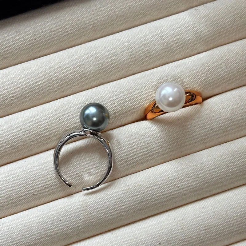 French Vintage Adjustable Pearl Ring for Women Geometric Brass Ring with Natural Freshwater Pearl Gold Plated Couple Ring