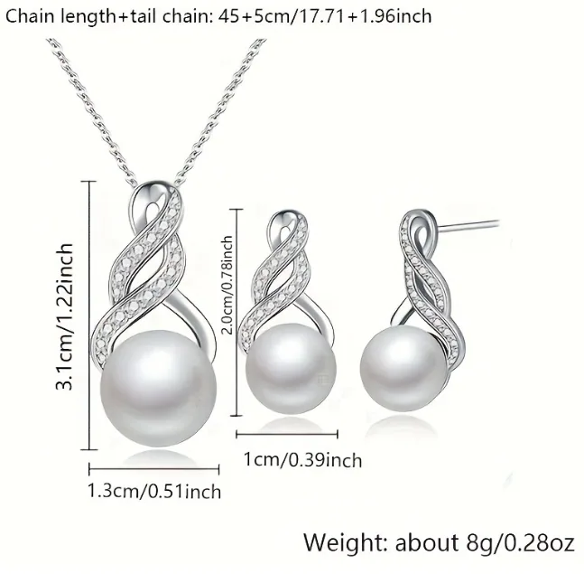 Twist Line Rhinestone Faux Pearl Jewelry Set Pendant Necklace Stud Earrings Elegant Women Daily Accessories view 3