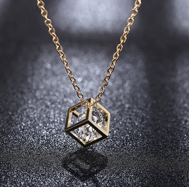 Copper Inlaid Clear Cubic Zirconia Geometric Cube 2PCS Jewelry Set O Chain Pendant Necklace Matching Fish Hook Drop Earrings Minimalist Classic Daily Dating Women Jewelry Gift MOQ 6 Sets Temu Cross-border view 3