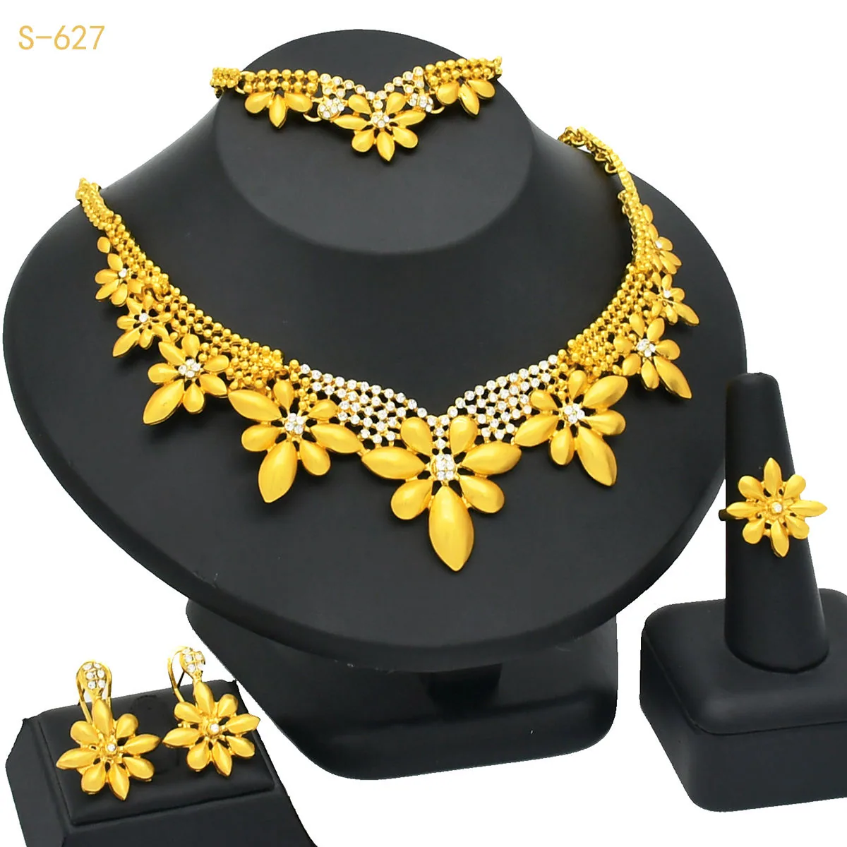 Fashion Flower Necklace Glod Plated Cooper Alloy Wedding Set Luxury Jewelry Joias De Luxo Complete New Arrival Jewelry Sets