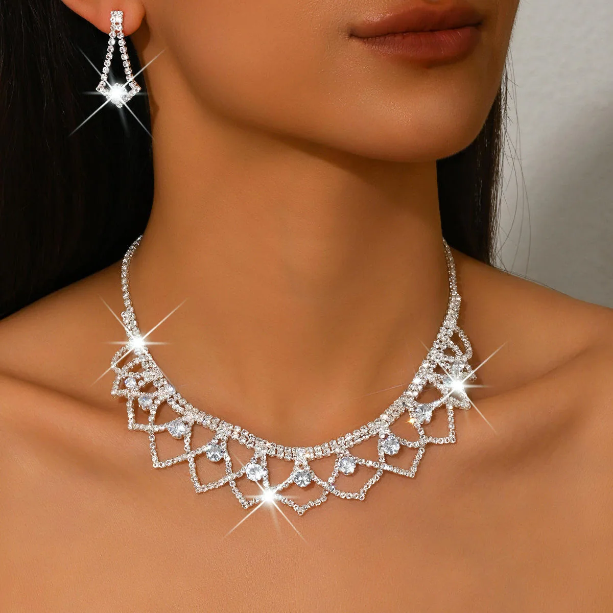 Custom Luxury Diamond Fashion Jewelry Sets Earrings Necklaces for Women Set Sterling Silver Plated Gemstone Dainty Necklace