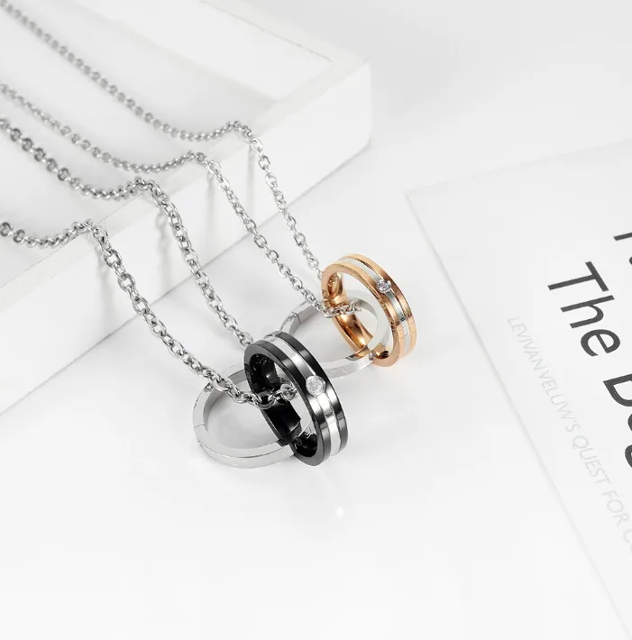 Electroplated Stainless Steel OPK Personality Double Interlocking Circle Rings Pendant Necklace Men Women Couple Matching Jewelry Separate Pendant / Full Chain Combo Minimalist Geometric Daily Gift MOQ 6 Sets Temu Cross-border
