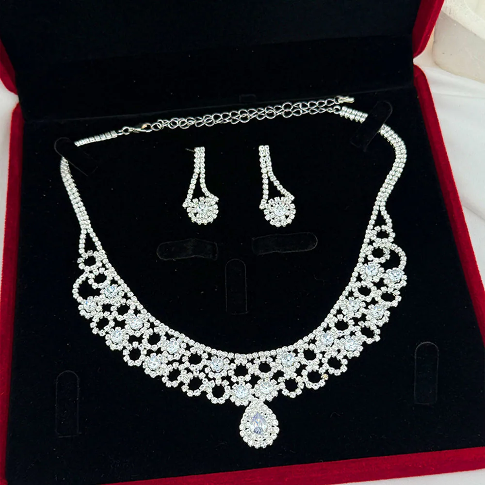 Designer Inspired Luxury Water Drop Diamond Gold Plated Copper Alloy Jewelry Wedding Party Earrings Necklaces for Women Sets view 2