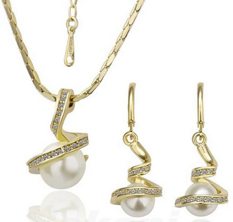 Wholesale Korean Twist Spiral Crystal Faux Pearl Jewelry Set Choker Necklace Hook Earrings Multi MOQ Bulk Supplier view 3