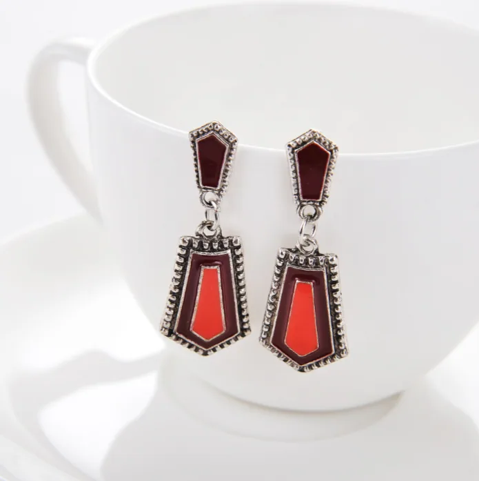 Bohemian Vintage Imitation Stone Enamel Bib Choker Necklace Drop Earrings Women MOQ 6 Sets view 2