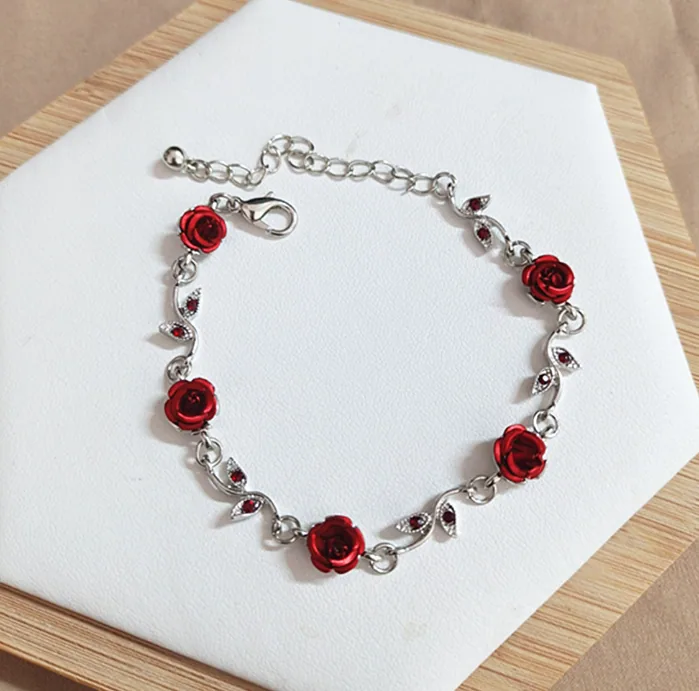 Fairy Pink Rose Floral Jewelry Set O Chain Necklace Bracelet Stud Earrings Women MOQ 6 Sets view 2