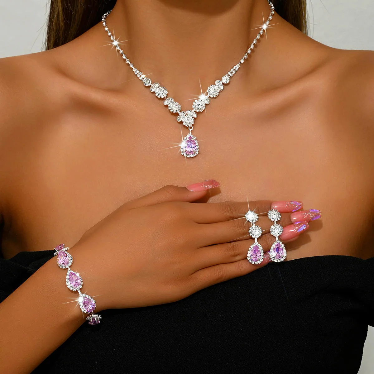 Luxury Bridal Pendant Charm Necklaces for Women Set Party Designer Jewelry Sets Fashion Layered Korean Style Dainty Necklace view 2