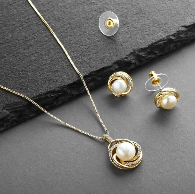 Wholesale Four Leaf Clover Rose Crystal Faux Pearl Jewelry Set Snake Bone Chain Necklace Earrings Women MOQ 6 Sets Bulk Supply view 3