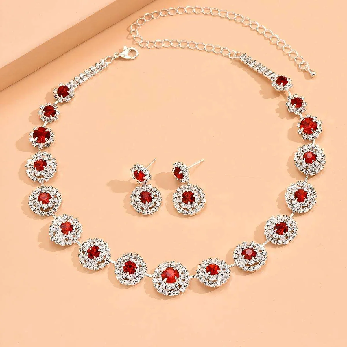 Custom Exquisite Luxury Round Flower Full Diamond Copper Alloy Temperament Female Jewelry Sets Earrings Necklaces for Women Set view 2
