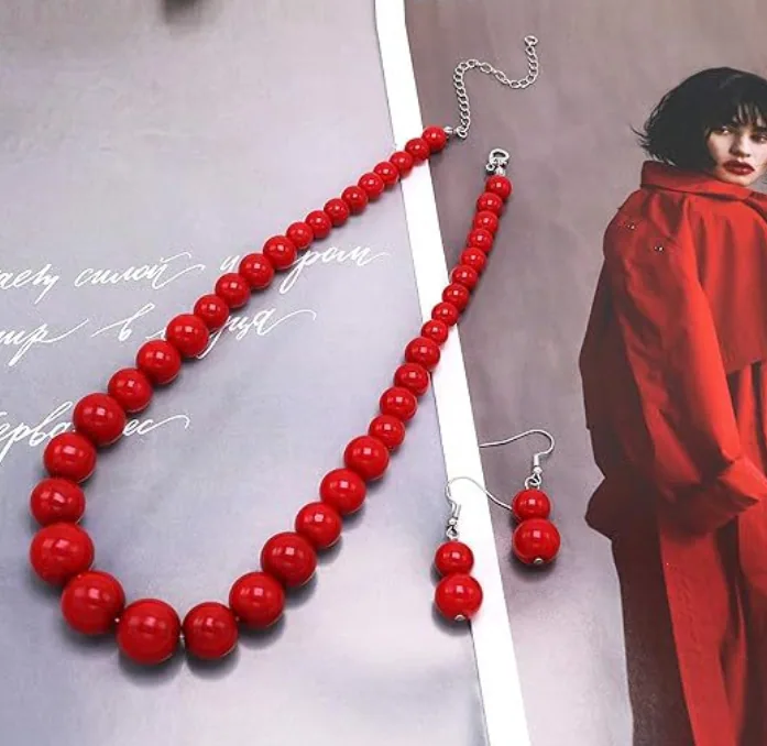 Wholesale Gradient Imitation Pearl Jewelry Set Choker Necklace Double Drop Earrings Sweet Women Daily Accessories MOQ 2PCS view 3