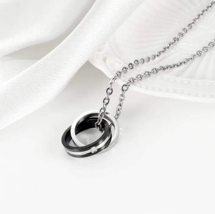 Electroplated Stainless Steel OPK Personality Double Interlocking Circle Rings Pendant Necklace Men Women Couple Matching Jewelry Separate Pendant / Full Chain Combo Minimalist Geometric Daily Gift MOQ 6 Sets Temu Cross-border view 2