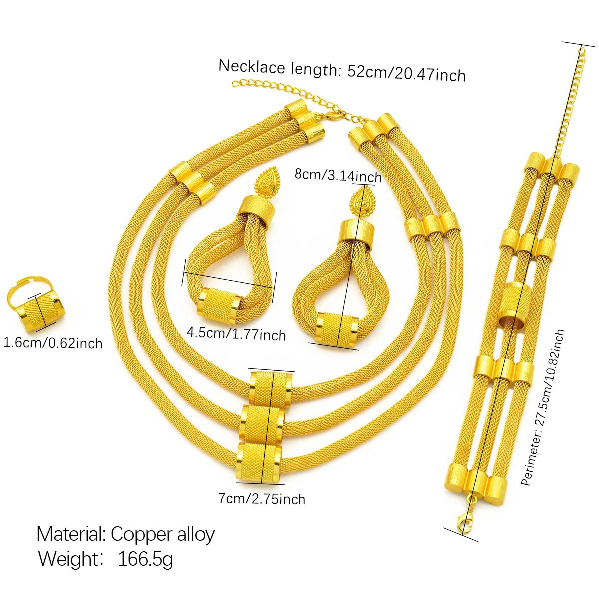 African Middle Eastern Style Gold Plated Jewelry Set Including Necklace Earrings Bracelet and Ring Elegant Wedding Party Jewelry view 3