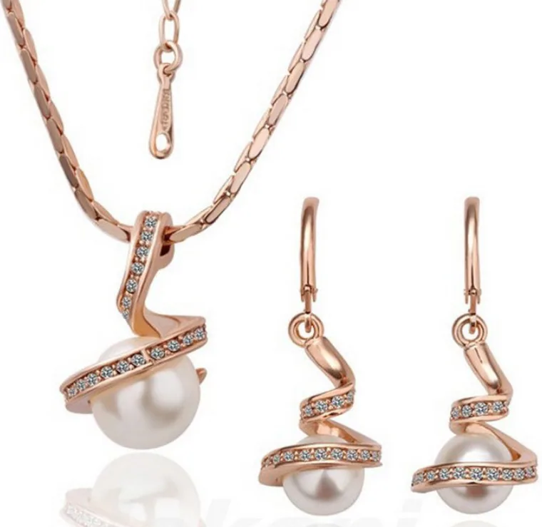 Wholesale Korean Twist Spiral Crystal Faux Pearl Jewelry Set Choker Necklace Hook Earrings Multi MOQ Bulk Supplier
