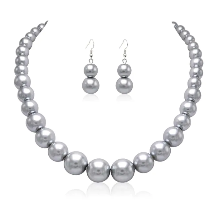 Wholesale Gradient Imitation Pearl Jewelry Set Choker Necklace Double Drop Earrings Sweet Women Daily Accessories MOQ 2PCS view 2