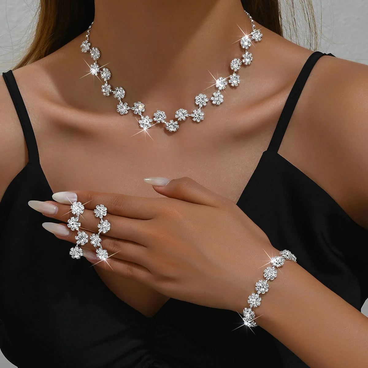 Custom Luxury Diamond Pendant Jewelry Set Women Dainty Fashion Layered Stacked Chain Bracelet Necklaces for Weddings view 2