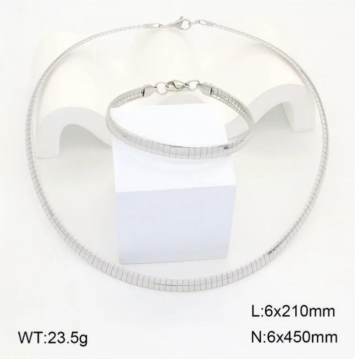 Minimalist Korean Daily Stack 18K Gold Silver Stainless Steel Blade Snake Matching Jewelry Set Thin Choker Necklace Slim Bracelet Casual Office Women Outfit Accessories MOQ 6 Sets