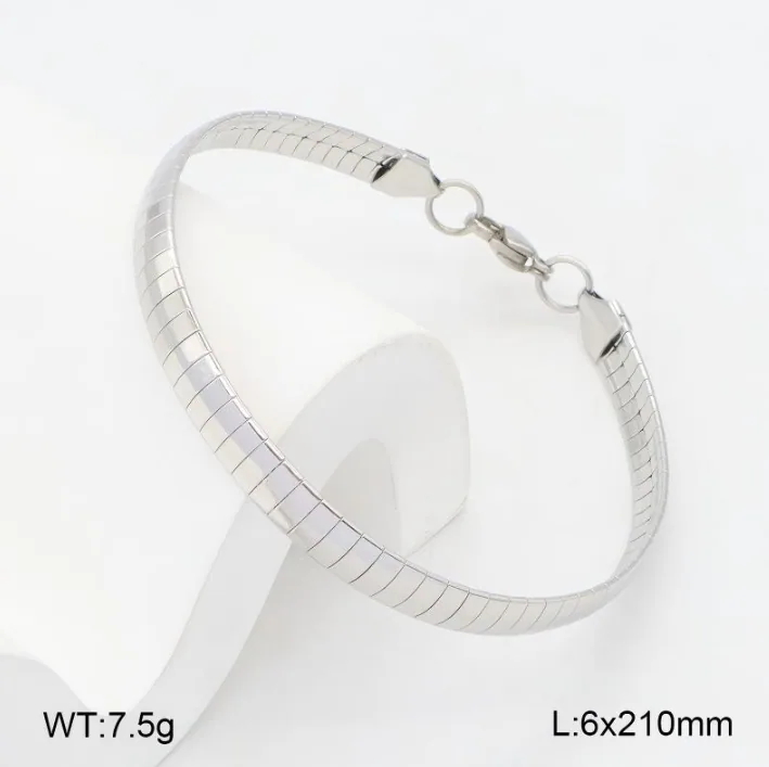 Minimalist Korean Daily Stack 18K Gold Silver Stainless Steel Blade Snake Matching Jewelry Set Thin Choker Necklace Slim Bracelet Casual Office Women Outfit Accessories MOQ 6 Sets view 3