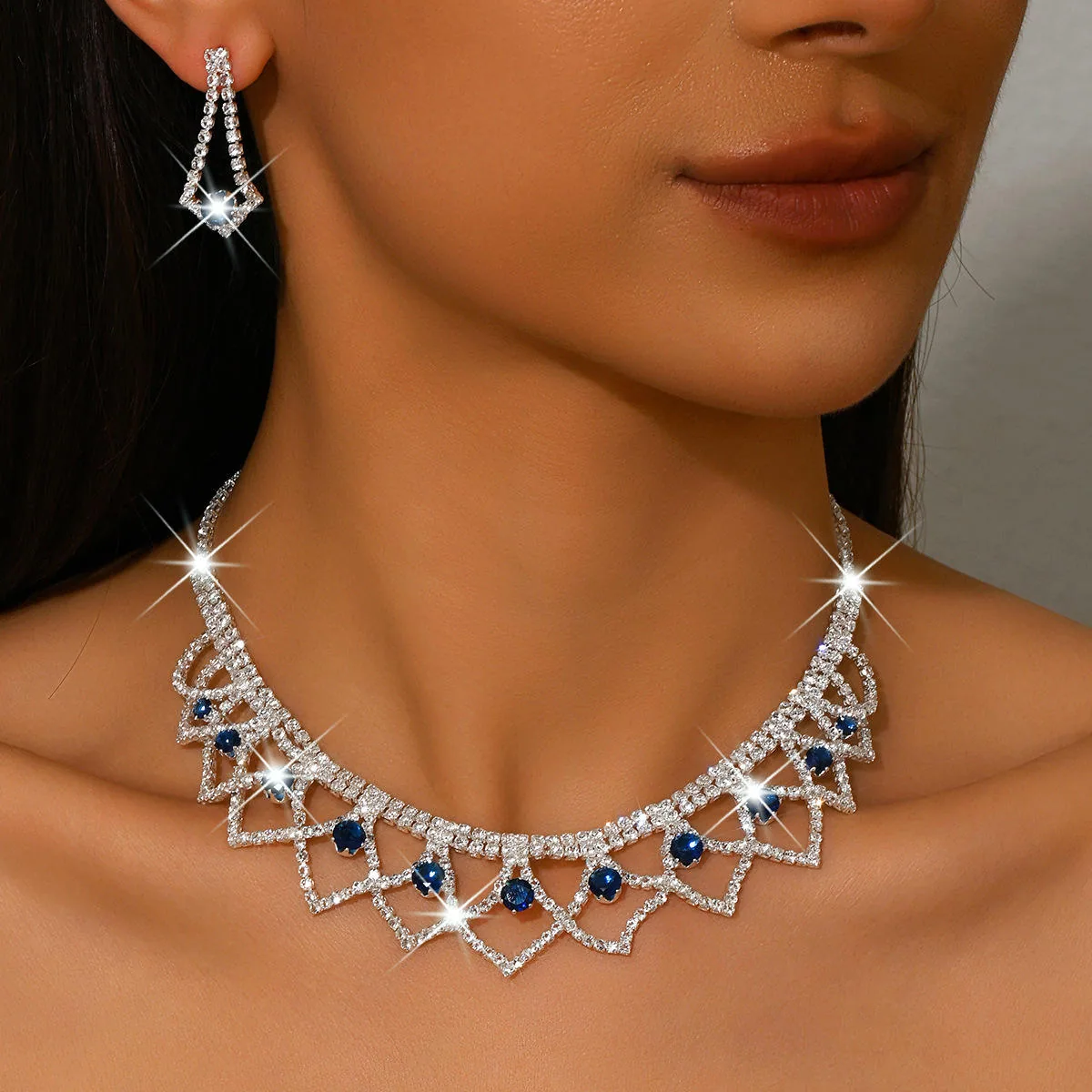 Custom Luxury Diamond Fashion Jewelry Sets Earrings Necklaces for Women Set Sterling Silver Plated Gemstone Dainty Necklace view 2