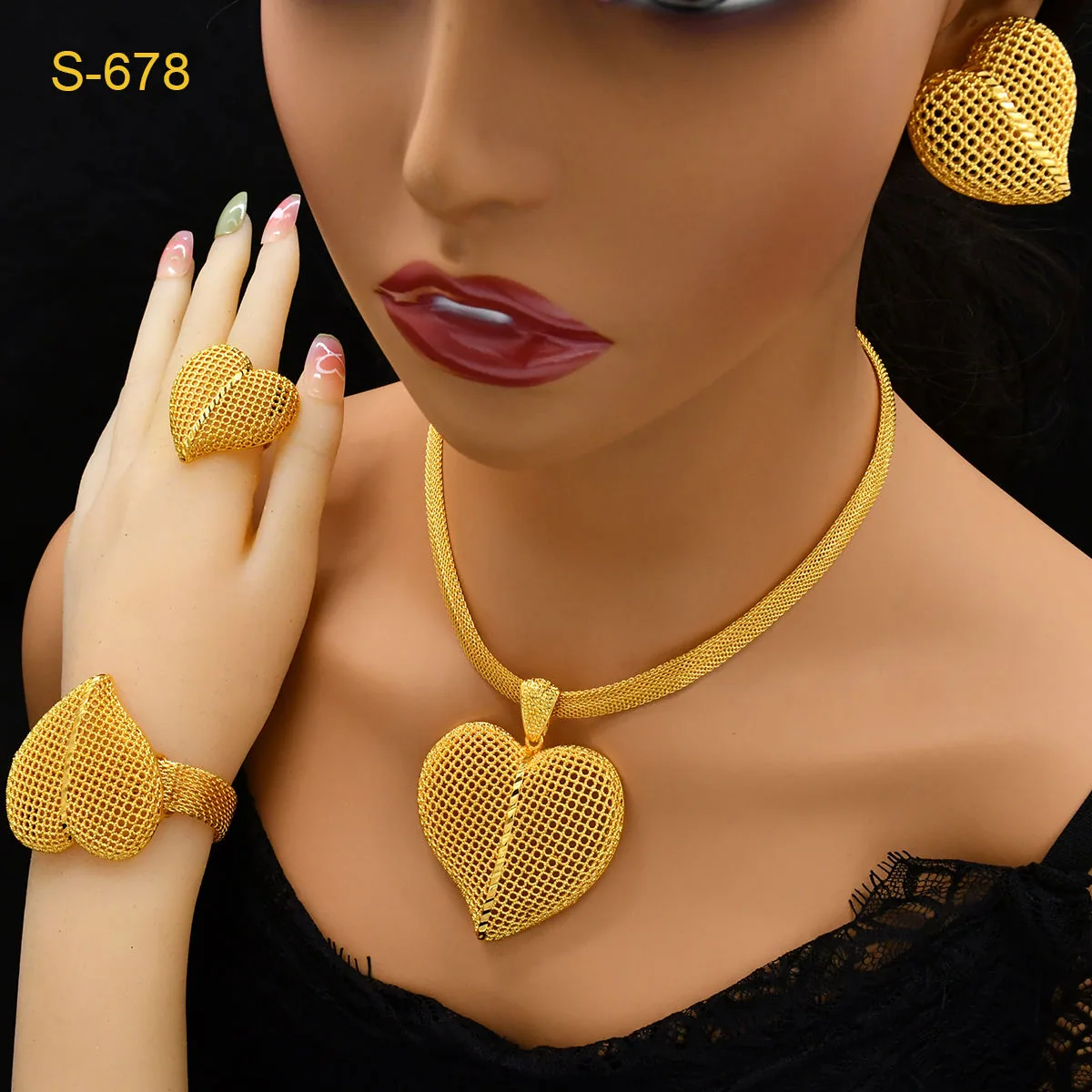 Heart Pendant Necklace Wholesale Dubai Style Gold Jewelry Sets Wedding Accessories Designer Inspired Jewelry Sets for Women view 2