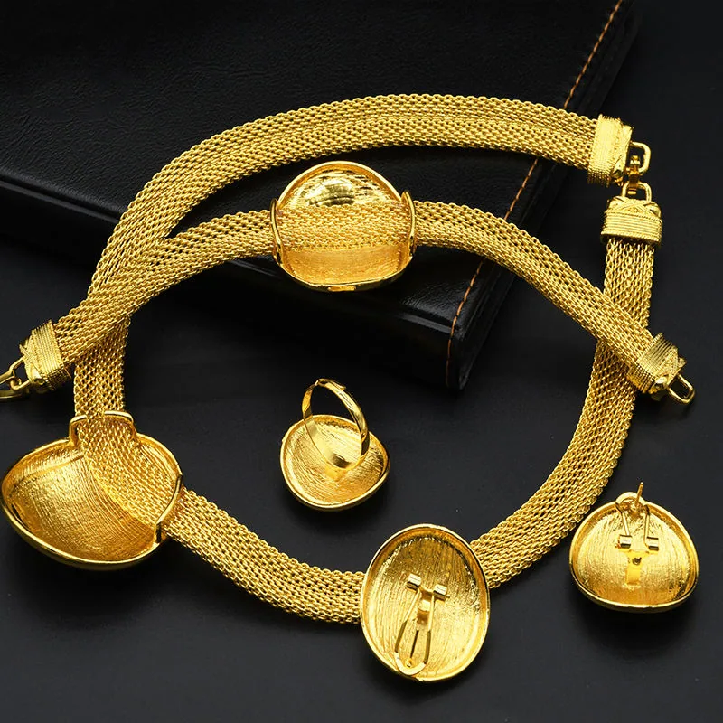 2025 Fashion Trendy Wedding Jewlery Set Luxury Glod Plated Jewelry Chunky Designer Luxury Necklaces for Women Set view 3