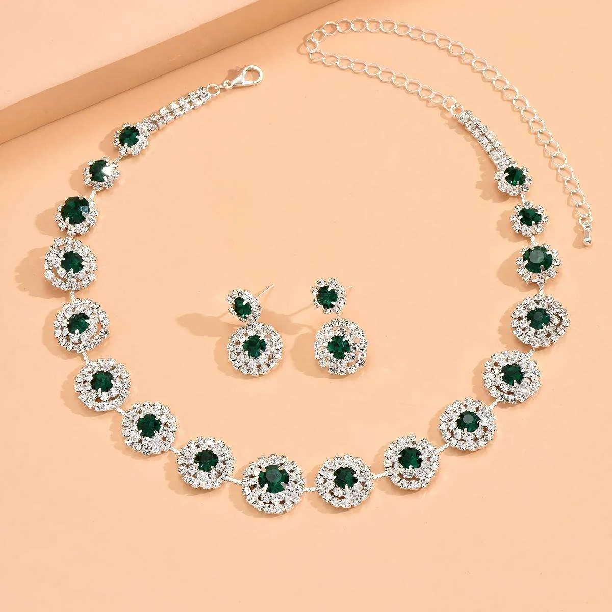 Custom Exquisite Luxury Round Flower Full Diamond Copper Alloy Temperament Female Jewelry Sets Earrings Necklaces for Women Set view 3