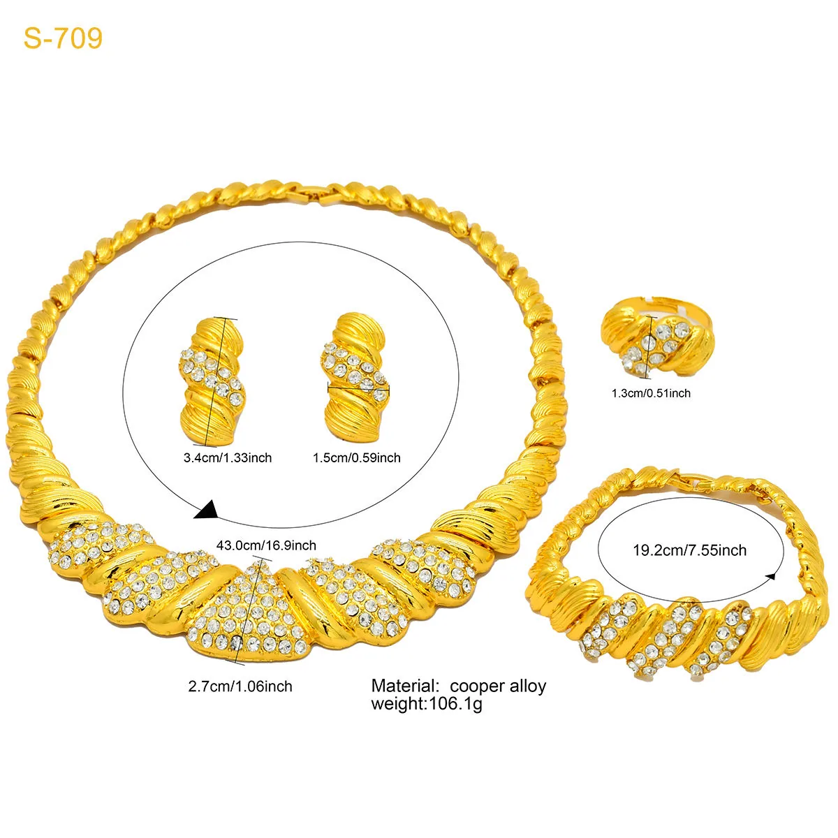 Luxury Crystal Necklaces for Women Set Dubai Style Gold Plated Jewelry Earrings Ring Bracelet Wedding Wholesale Jewelry Sets view 3