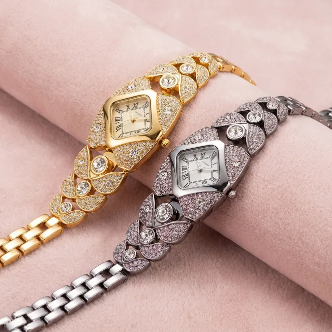 Full Rhinestone Bangle Watch for Women Square Niche Starry Sky Quartz Wrist Watch Fashion Ladies Watch view 3