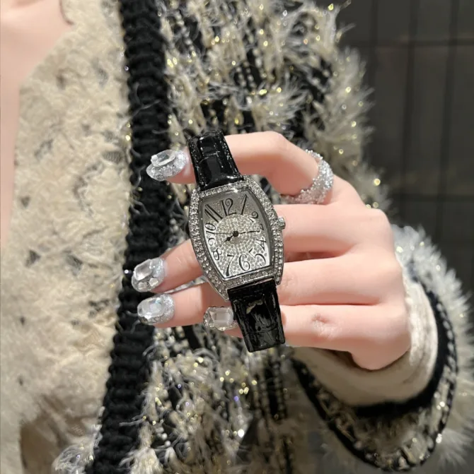 Barrel‑Shaped Small Dial Quartz Watch for Women Light Luxury Exquisite Inlaid Rhinestone Water‑Resistant Steel Band Fashion Ladies Wrist Watch