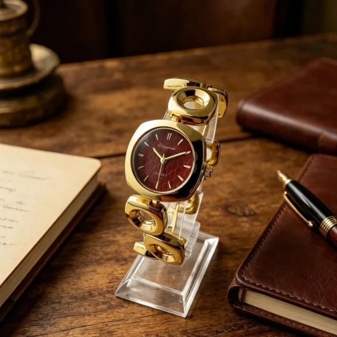 Light Luxury Women Quartz Watch Irregular Bracelet Design Round‑Outer‑Square‑Inner Fashion Casual Elegant Ladies Wrist Watch