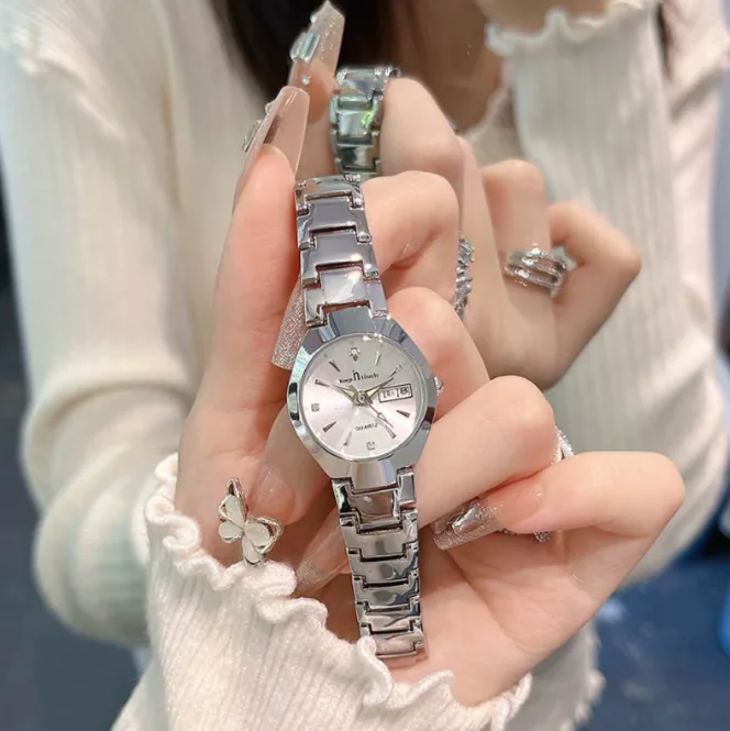 New Women Quartz Wrist Watch Trendy Versatile Water‑Resistant Luminous Calendar Tungsten Steel Gold Steel Band Niche Ladies Watch view 2