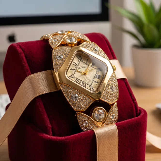 Full Rhinestone Bangle Watch for Women Square Niche Starry Sky Quartz Wrist Watch Fashion Ladies Watch view 2