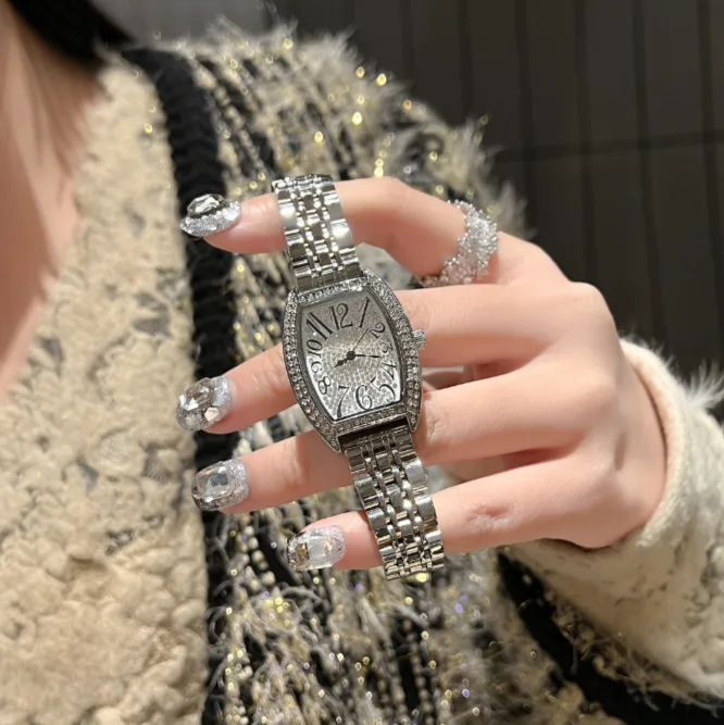 Barrel‑Shaped Small Dial Quartz Watch for Women Light Luxury Exquisite Inlaid Rhinestone Water‑Resistant Steel Band Fashion Ladies Wrist Watch view 3