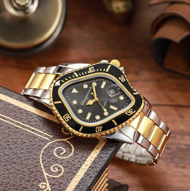 Twisted Submariner Style Hip‑Hop Quartz Watch Alloy Steel Band Water‑Resistant Casual Watch Set Factory Direct Wholesale view 2