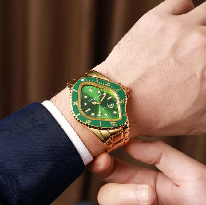 Twisted Submariner Style Hip‑Hop Quartz Watch Alloy Steel Band Water‑Resistant Casual Watch Set Factory Direct Wholesale