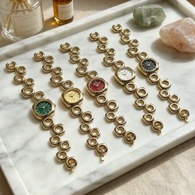 Light Luxury Women Quartz Watch Irregular Bracelet Design Round‑Outer‑Square‑Inner Fashion Casual Elegant Ladies Wrist Watch view 3