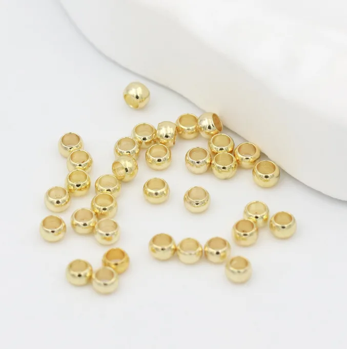 14K Gold Filled Crimp Beads Pure Copper 18K Real Gold Plated DIY Beading Fixing Ending Accessories 200pcs view 2