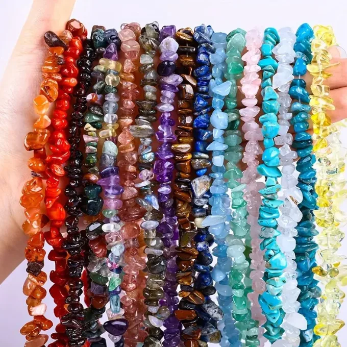 Natural Drilled Crystal Chips Loose Beads Irregular Raw Stone DIY Bracelet Cleansing Stones 80cm