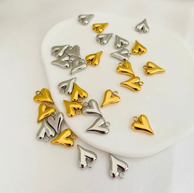 Stainless Steel Heart Pendant Necklace Charm Real Gold Plated DIY Jewelry Accessories Heart Ornament Pendant 100pcs