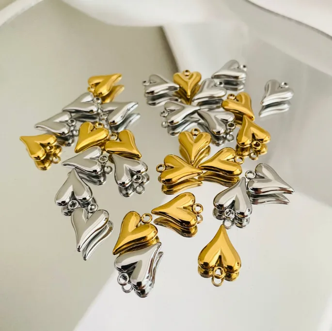 Stainless Steel Heart Pendant Necklace Charm Real Gold Plated DIY Jewelry Accessories Heart Ornament Pendant 100pcs view 2