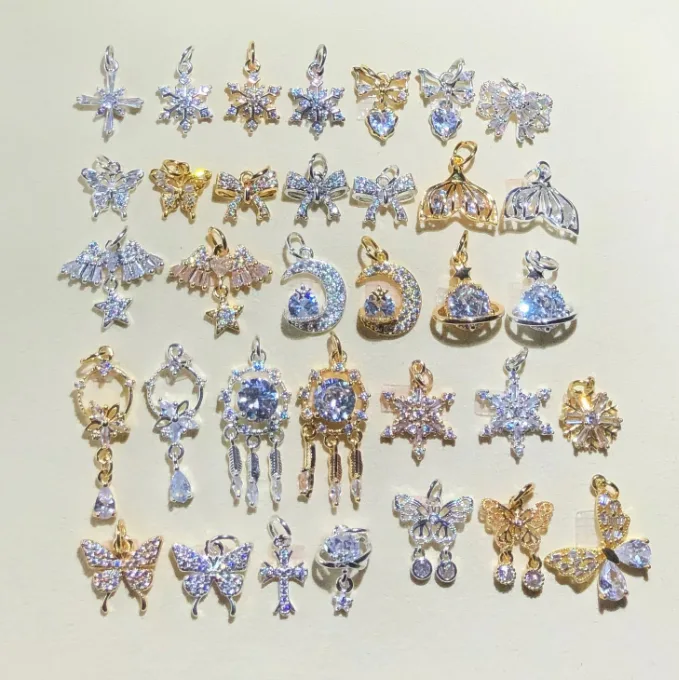 14K Gold Filled Color‑Retaining Zircon Charms Snowflake Bow Star Moon DIY Bracelet Necklace Jewelry Accessories