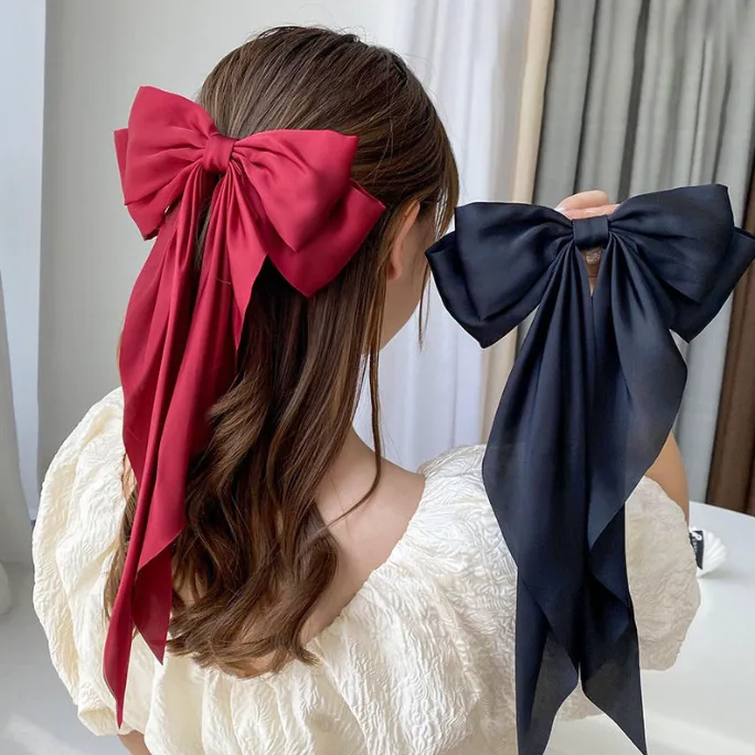 Long Bow Hair Clip Elegant Versatile Fabric Long Ribbon Hair Accessory For Women Back Head Headwear view 3