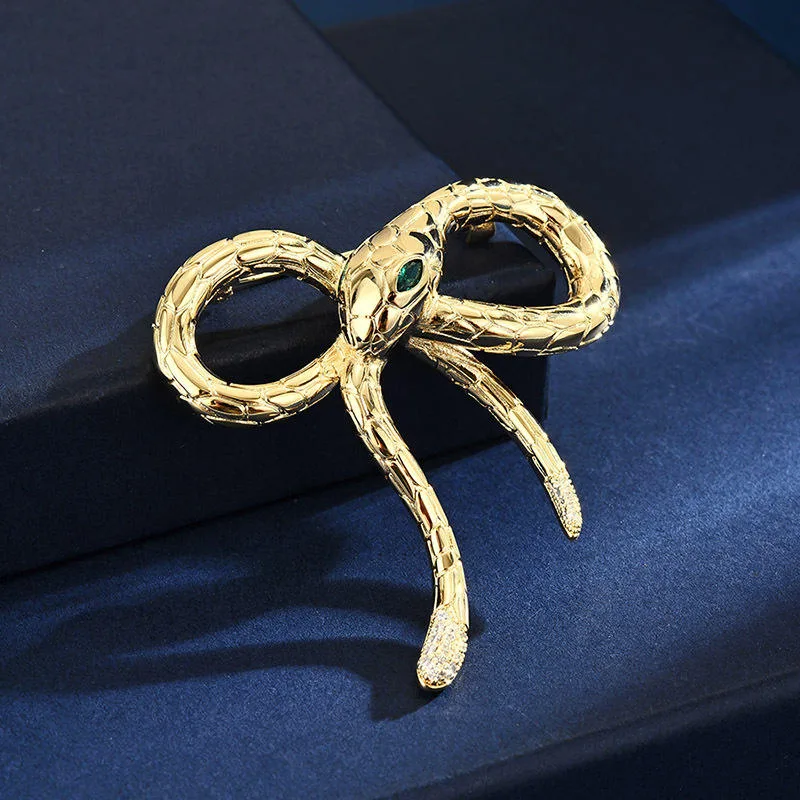 Bow Snake Fashion Brooch Elegant Animal Pin for Women Men Suit Accessory Wholesale Jewelry Anti-Exposure Clip for Party Wedding