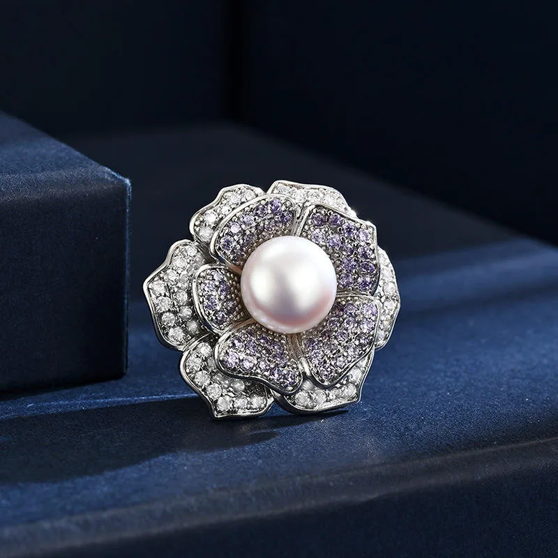 New Pearl Camellia Magnetic Brooch Pin Elegant Anti-Exposure Magnetic Button for Blazer Spring Wear Fancy Jewellry for Ladies