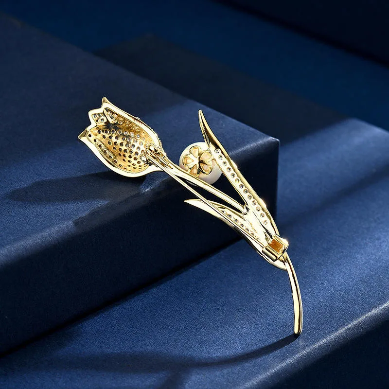 Wholesale Tulip Brooch for Women Men Elegant Unique Flower Lapel Pin Suit High-End Corsage Gift for Birthday Wedding Party view 2