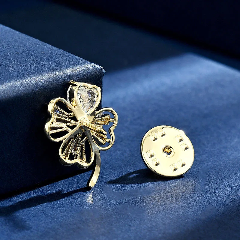 Flower Lapel Pin Micro Zircon Gold Plated Copper Jewelry Brooch for Women Shirt Accessories Anti-Exposure Pin for Wedding Party view 2