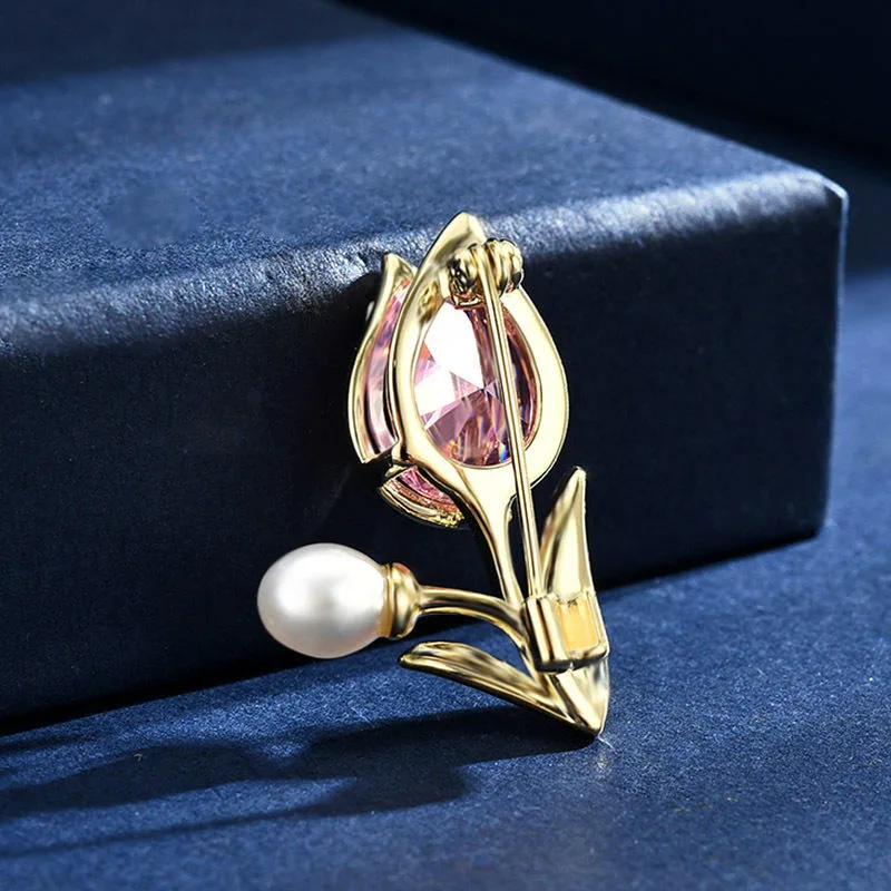 Wholesale Pink Tulip Brooch for Women Men Elegant Unique Flower Anti-Exposure Clip Suit Gift for Birthday Wedding Party view 2