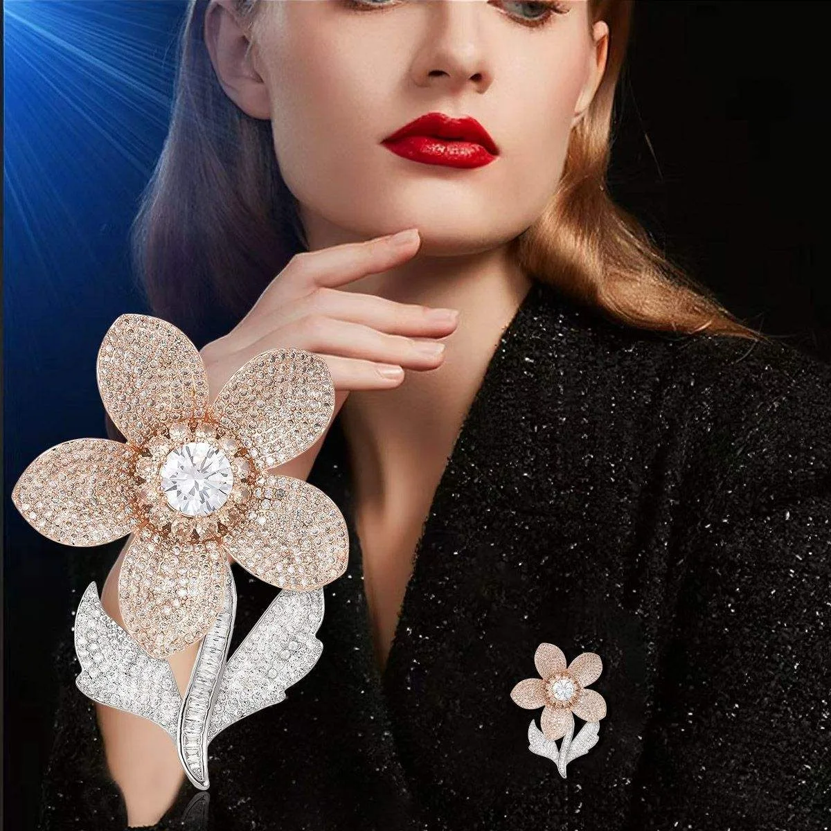 Rhinestone Camellia Brooch Wholesale Fashion Jewelry for Women Men Elegant Gentle Plant Flower Corsage for Wedding Party view 3