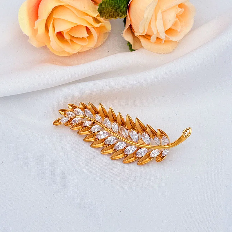 Wholesale Muxcor French Wheat Copper Alloy Brooches Women Fashion Elegant High-End Romantic Zircon Buddhism Suit Accessory view 2